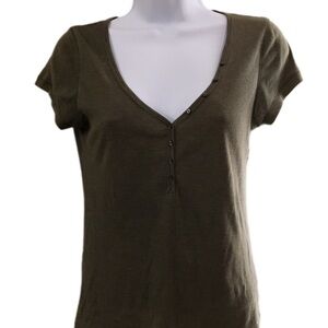 Olive V-Neck Buttoned Women's Top